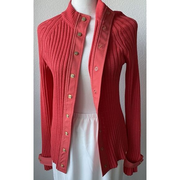 Women's St. John Sport by Marie Gray Button up  Ribbed Cardigan Sweater Medium - Picture 1 of 4